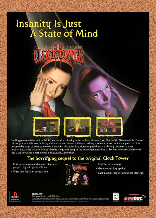 1998 Clock Tower II The Struggle Within PS1 Original Ad / Retro Wall Art v1