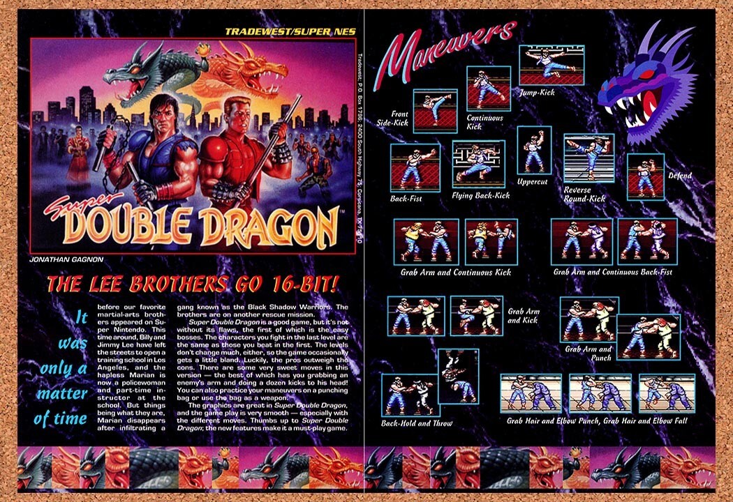 1992 Super Double Dragon SNES Original Advertisement / Retro Wall Art v1