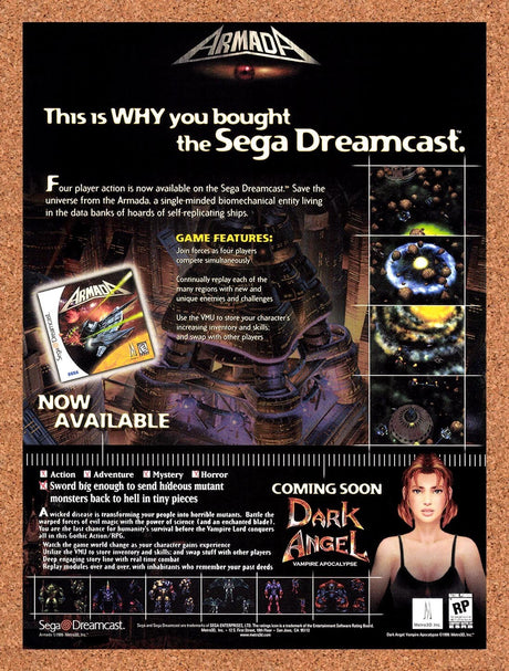 1999 Armada Dreamcast Original Advertisement / Retro Promo v1