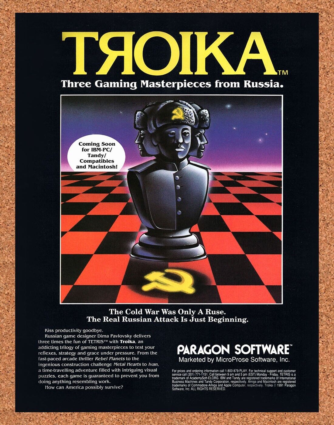 Troika Russian PC Original 1990 Vintage Ad - Video Game Promo