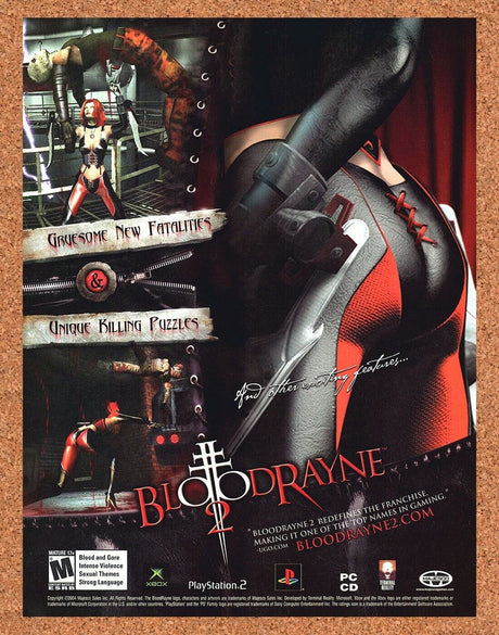 Original 2004 Bloodrayne 2 PS2 Vintage Ad - Horror Video Game Wall Art Promo