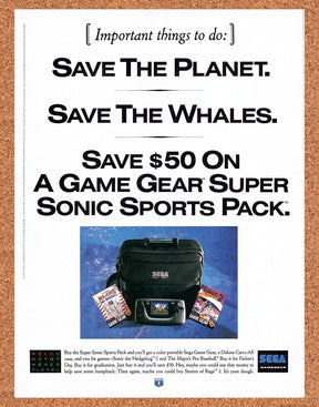 1993 Sega Game Gear Super Sonic Pack Original Advertisement / Retro Wall Art