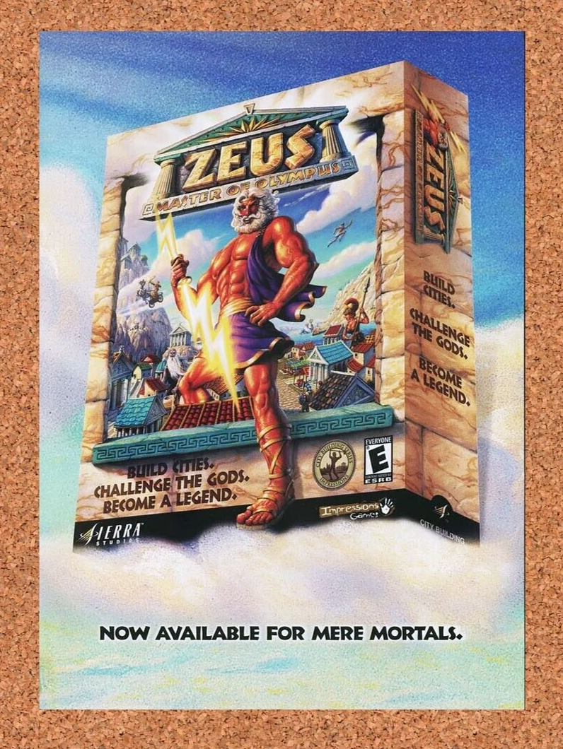 Zeus Master Of Olympus PC Original 2002 Ad Authentic Video Game Promo