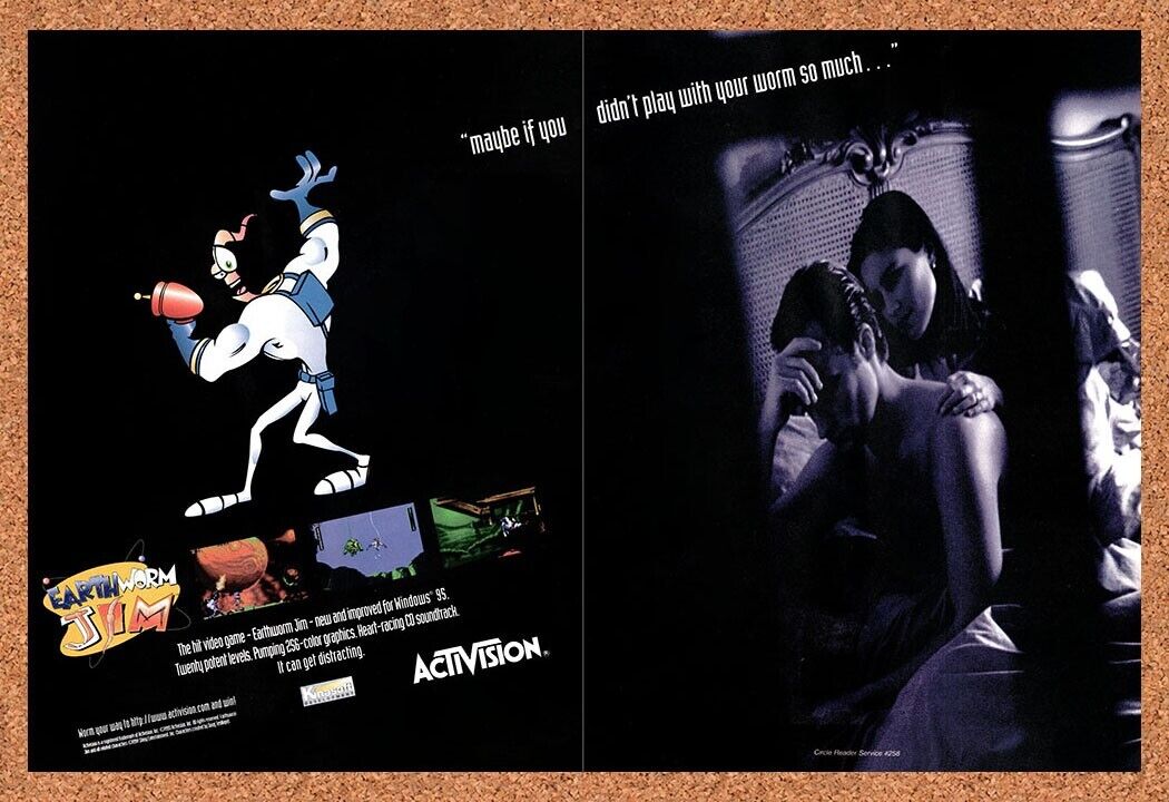 Earthworm Jim PC Original 1996 Vintage Ad - Innuendo Video Game Art Promo