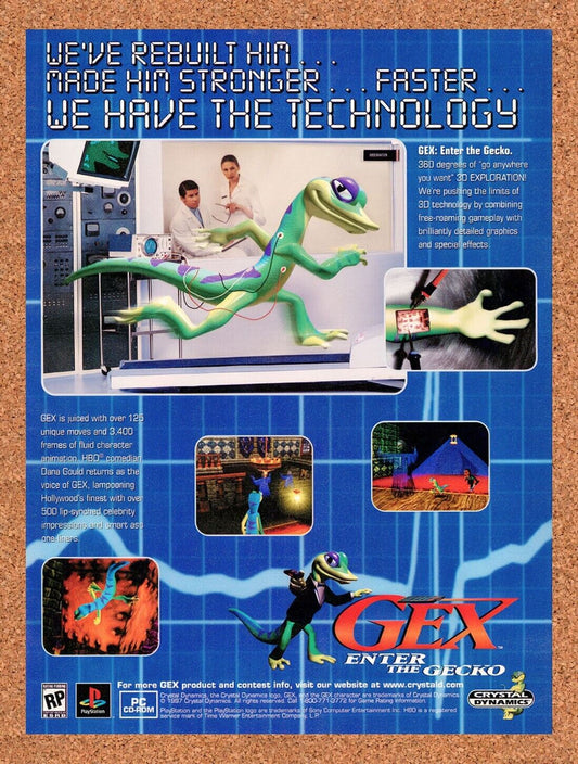 1996 Gex Enter The Gecko PS1 Original Advertisement / Retro Wall Art v5