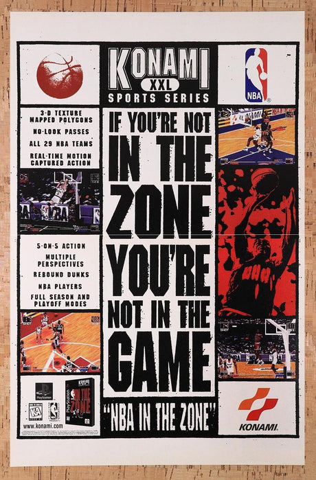 1996 Konami XXL Sports Series NBA In The Zone Original Ad / Retro Wall Art v2