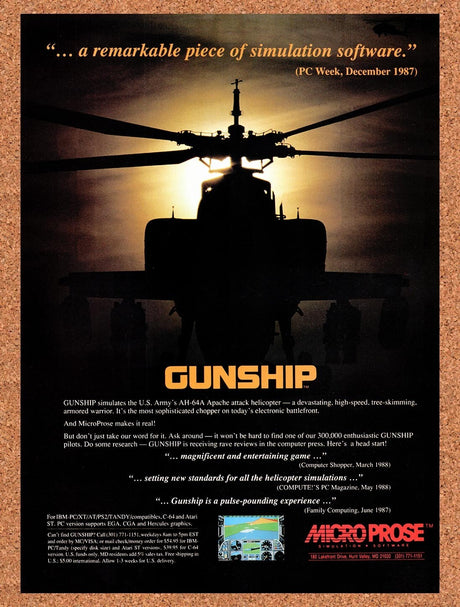 1988 Gunship The Attack Helicopter Simulation Tandy Original Ad / Wall Art v3