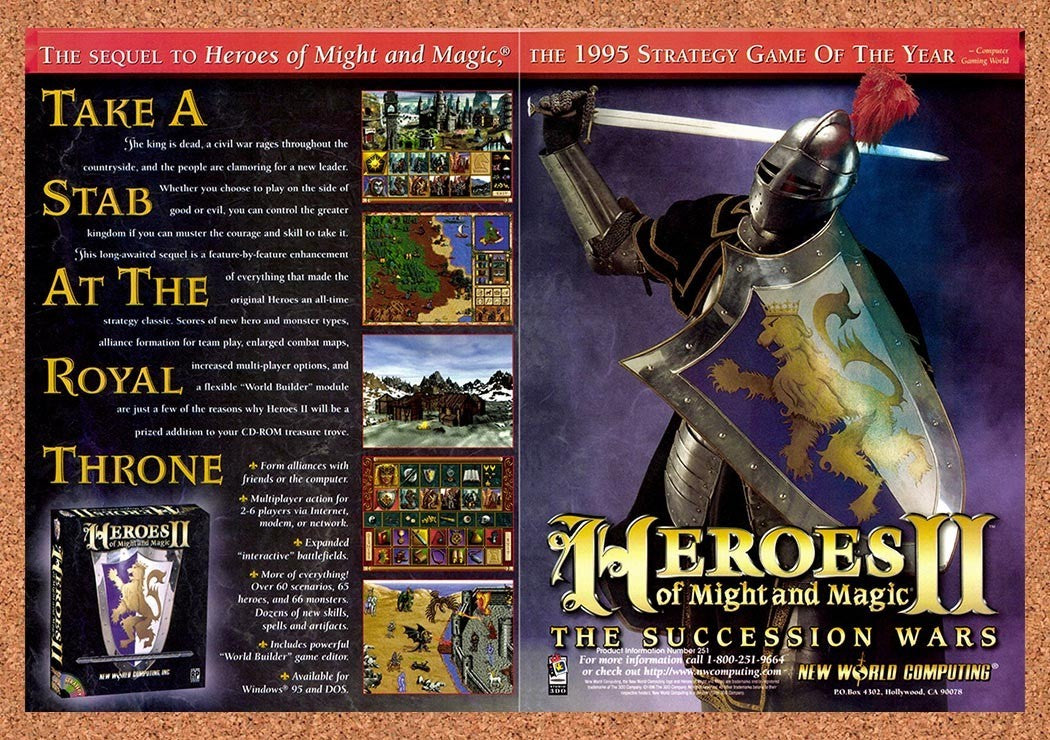 1996 Heroes Of Might & Magic II The Succession Wars PC Original Ad / Promo v2
