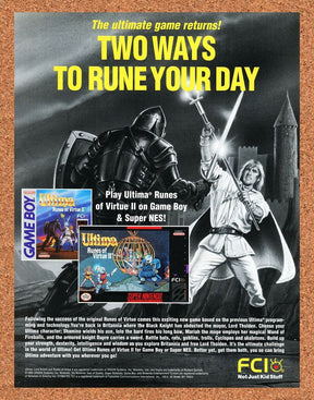 Ultima Runes Of Virtue II SNES Original 1994 Ad Authentic RPG Video Game Promo