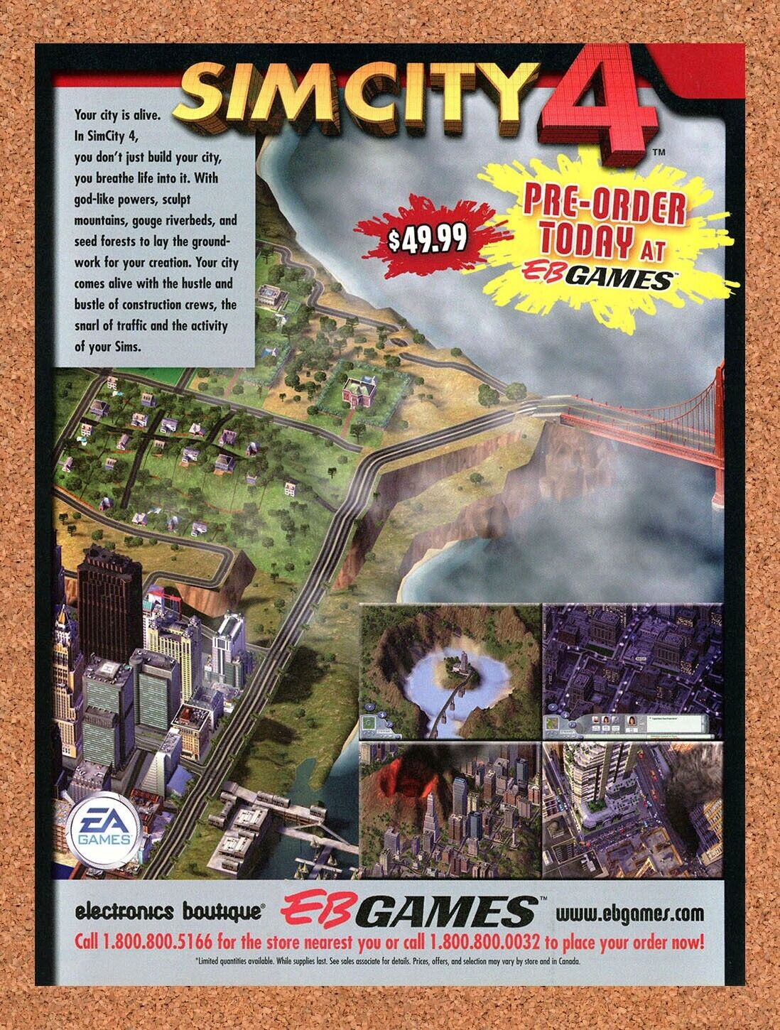 Sim City 4 PC Original 2003 Ad Authentic EB Games Video Game Release Promo