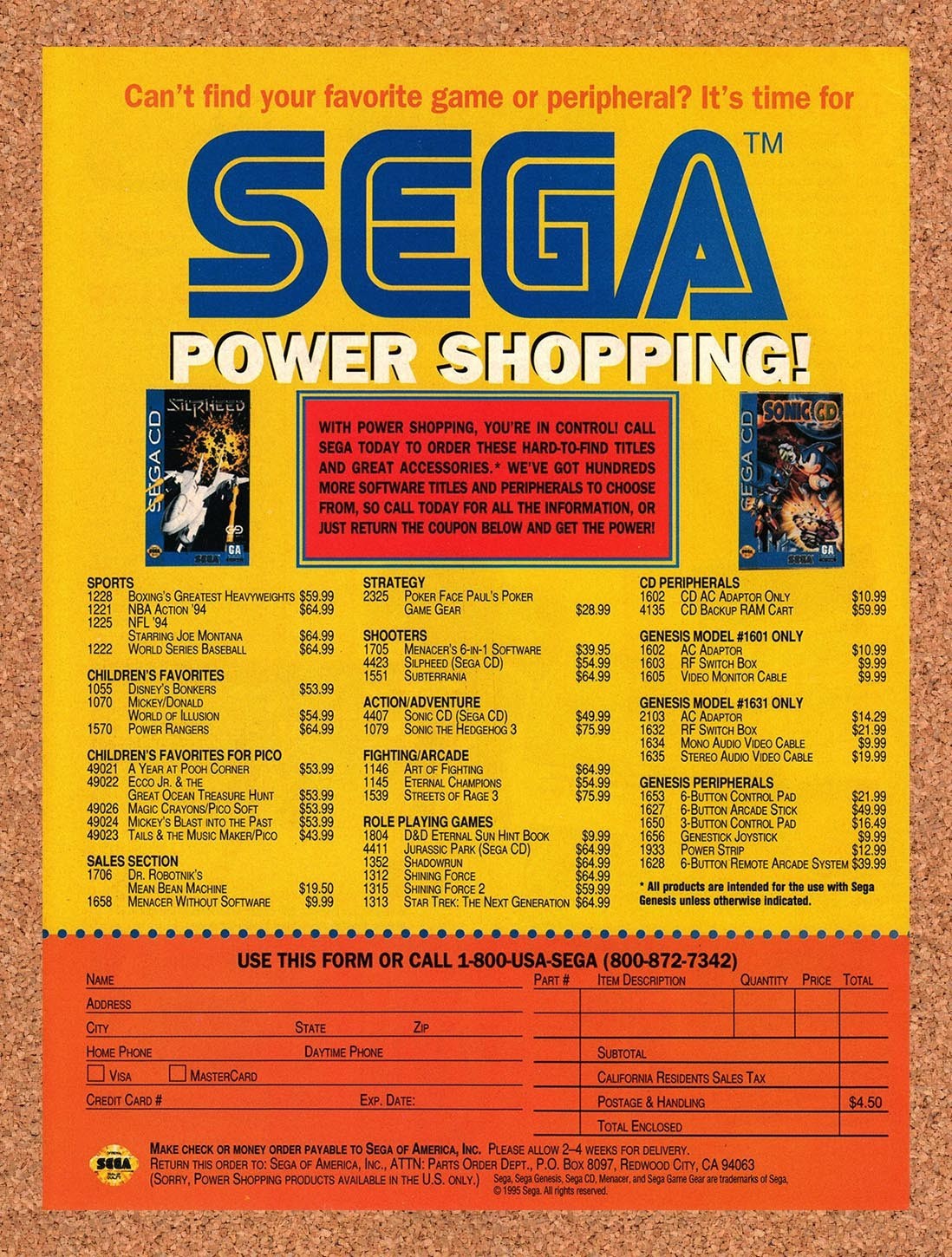 1995 Sega Power Shopping Mail Order Original Advertisement / Retro Promo v1