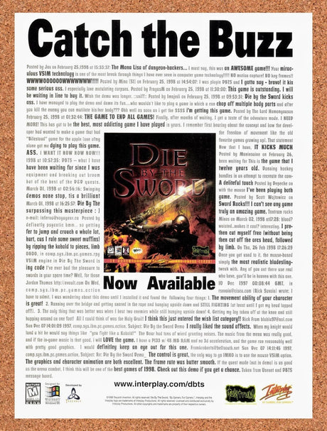 1998 Die By The Sword PC Original Advertisement / Retro Promo v5