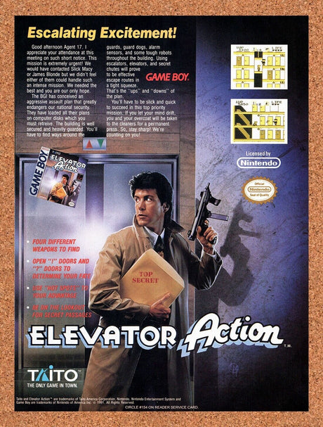 1992 Elevator Action Game Boy Original Advertisement / Retro Wall Art v1