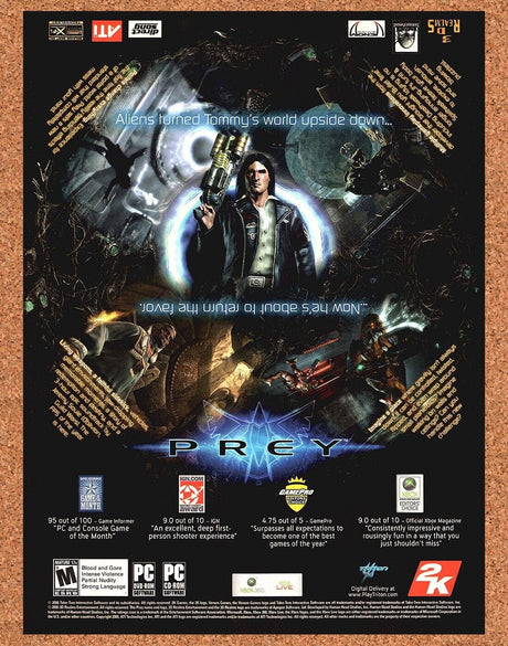 Prey PC Original 2006 Print Ad Authentic 2k Games Video Game Art Promo