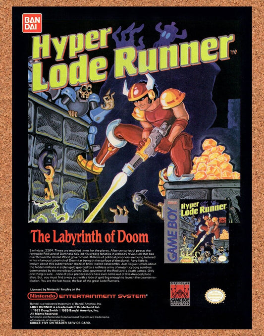 Hyper Lode Runner Game Boy Original 1989 Vintage Ad - Video Game Promo