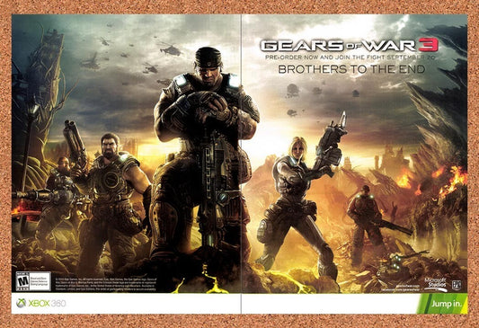 2010 Gears Of War 3 Xbox 360 Original Advertisement / Retro Wall Art v4