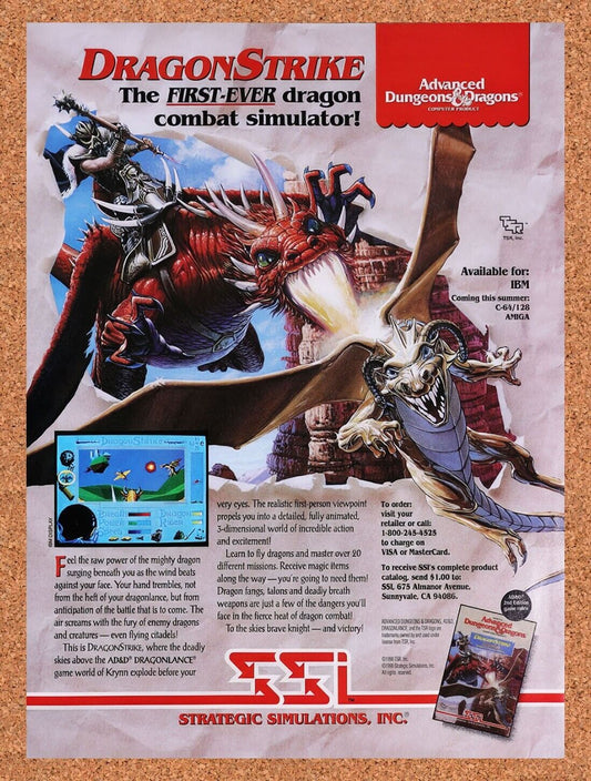 1989 Advanced Dungeons & Dragons DragonStrike Amiga Original Ad / Wall Art v1