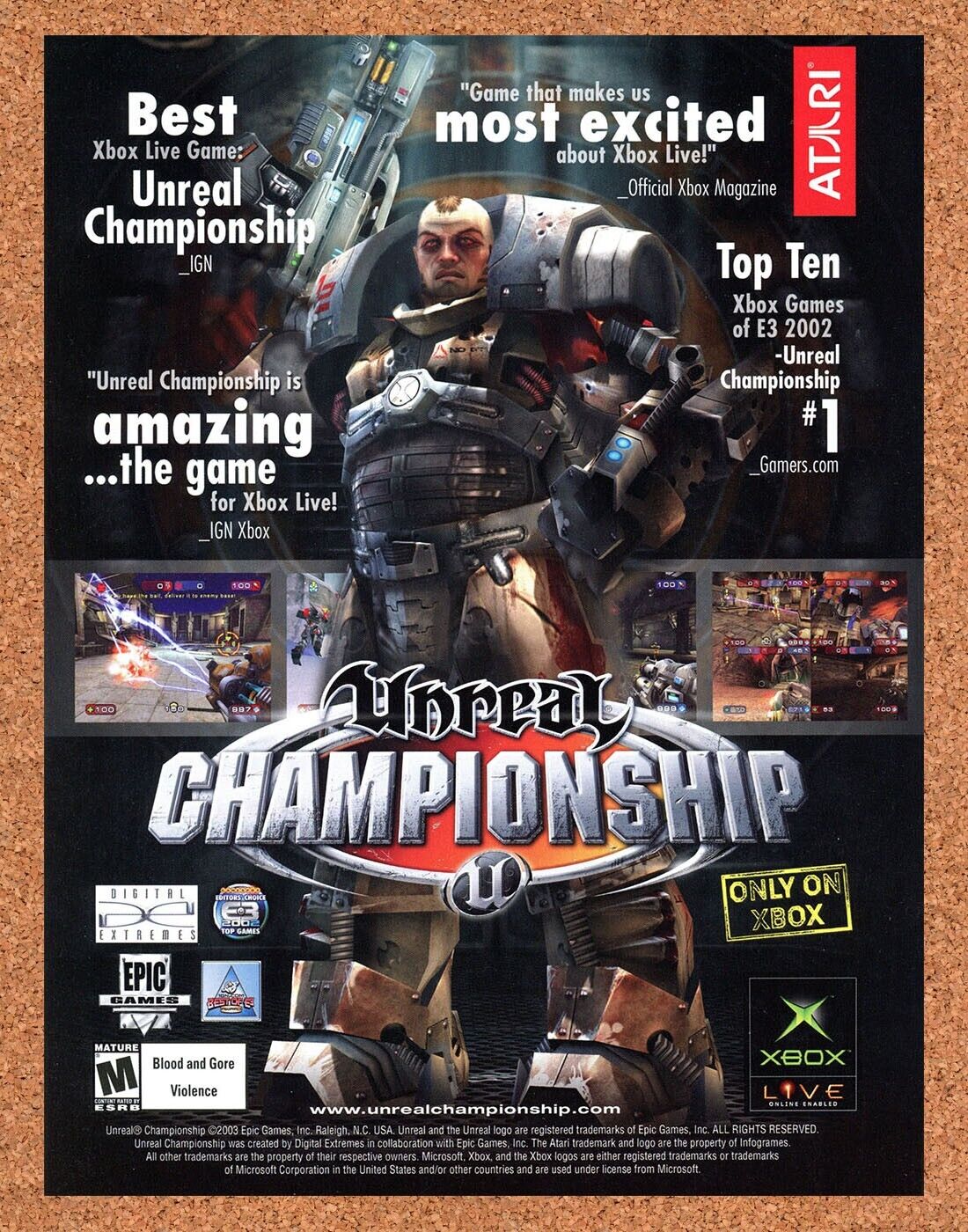 Unreal Championship Xbox Original 2002 Print Ad Authentic Video Game Promo Art