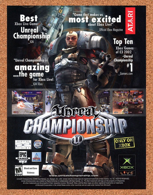 Unreal Championship Xbox Original 2002 Print Ad Authentic Video Game Promo Art