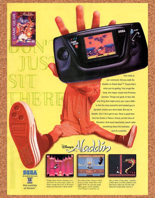 Aladdin Game Gear Original 1993 Vintage Ad - Video Game Promo