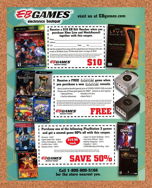 EB Games Xbox Original 2002 Print Ad Authentic Nintendo Video Game Rebates Promo
