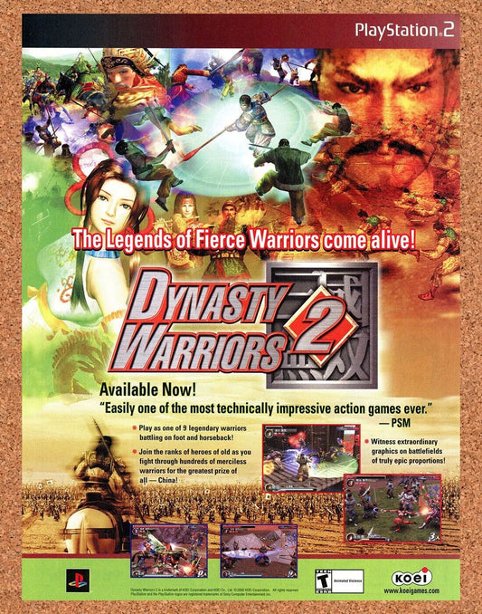 Dynasty Warriors 2 PS2 Original 2002 Print Ad Authentic Koei Video Game Promo