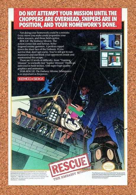 Rescue Embassy Mission NES Original 1990 Ad Authentic Nintendo Game Promo
