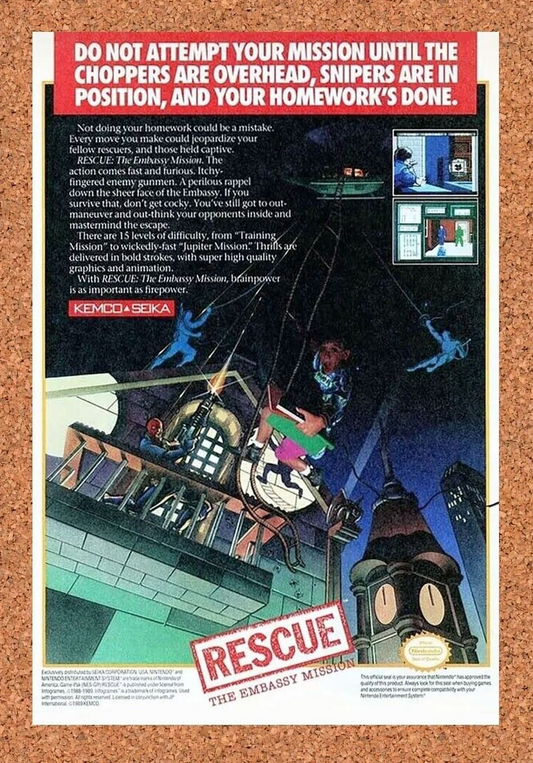 Rescue Embassy Mission NES Original 1989 Ad Authentic Nintendo Game Promo