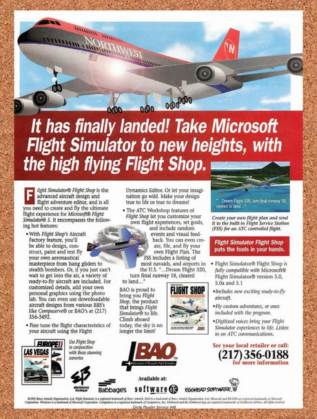 1995 Flight Simulator Flight Shop PC Original Advertisement / Retro Promo v1