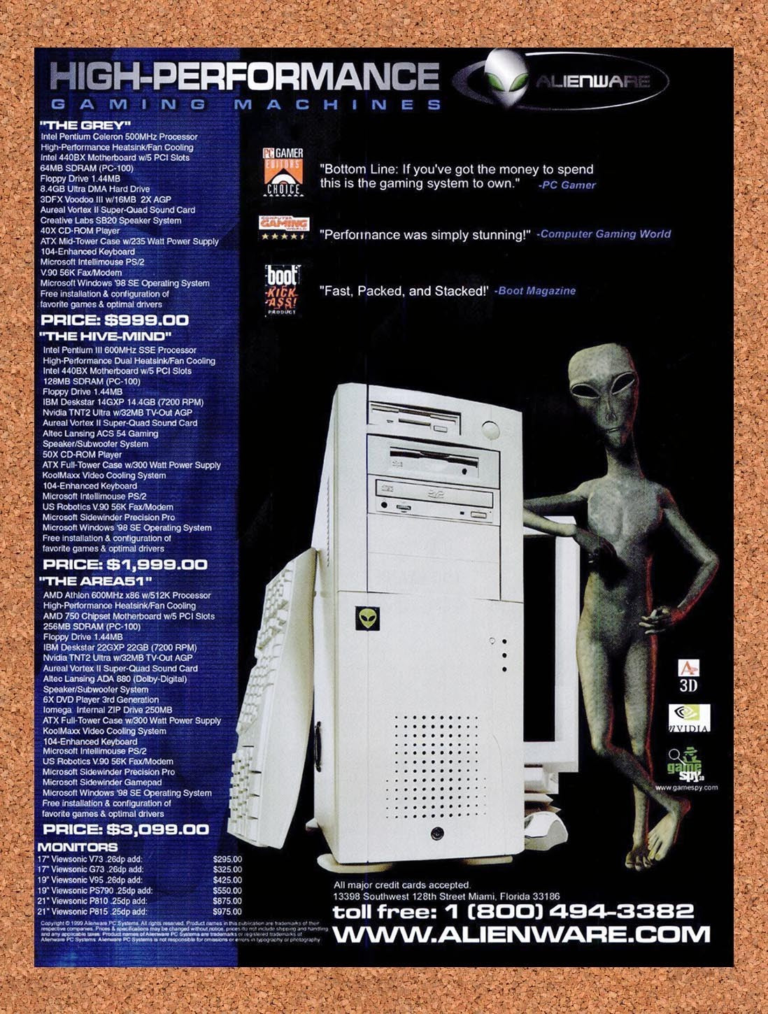 1999 Alienware High-Performance Gaming Machines Original Ad / Promo v5