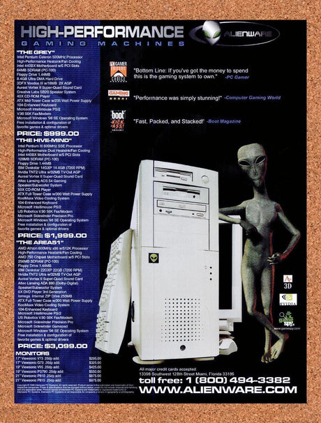 1999 Alienware High-Performance Gaming Machines Original Ad / Promo v5