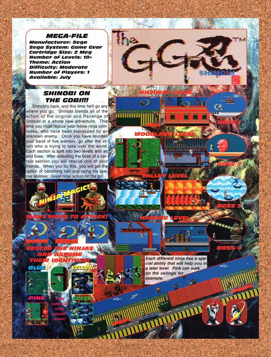 1990 The GG Shinobi Game Gear Original Advertisement / Retro Wall Art v1