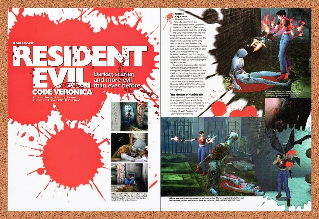 2000 Resident Evil Code Veronica Dreamcast Original Ad / Retro Wall Art v5