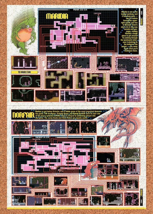 1993 Super Metroid Maridia Norfair Original Advertisement / Retro Wall Art v5