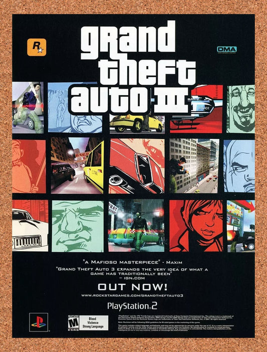 2000 Grand Theft Auto III PS2 Original Advertisement / Retro Wall Art v5