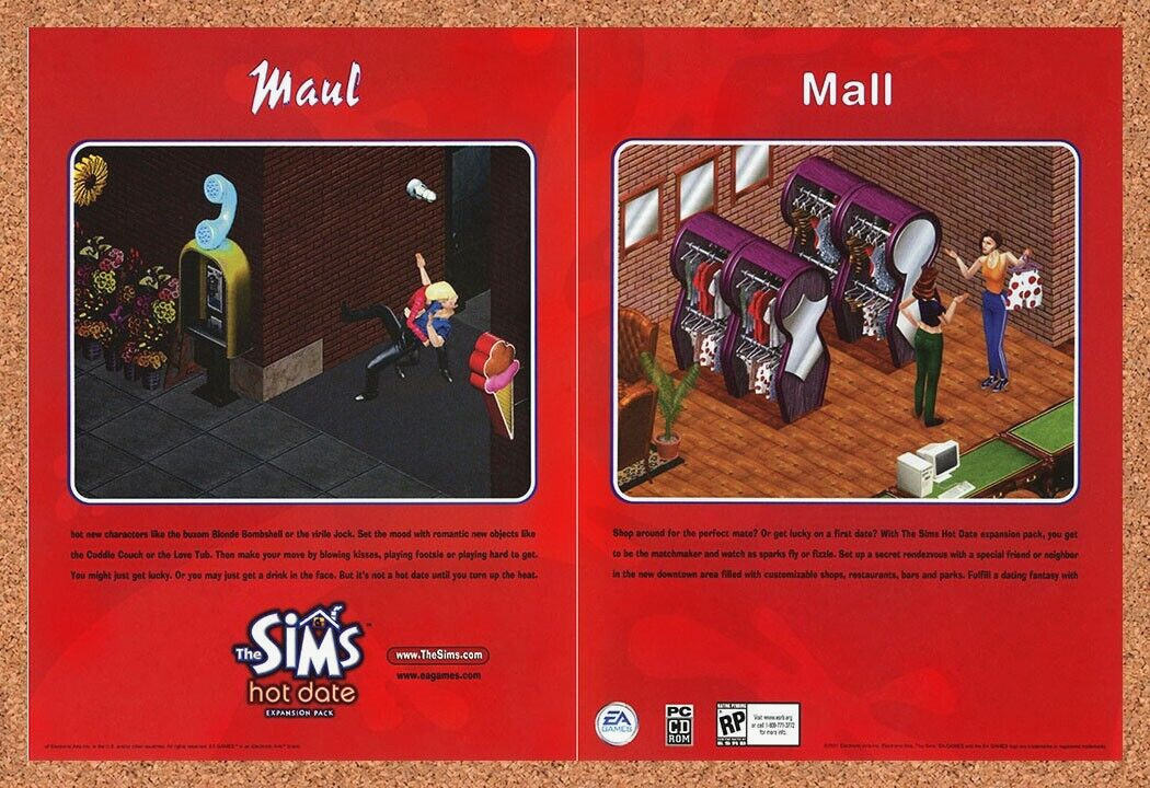 Sims Hot Date PC Original 2002 Print Ad Authentic Video Game Funny Art Promo