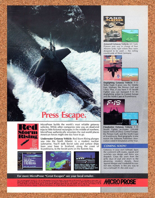 MicroProse PC Games Original 1989 Vintage Ad - Tank Platoon Strike Eagle Promo