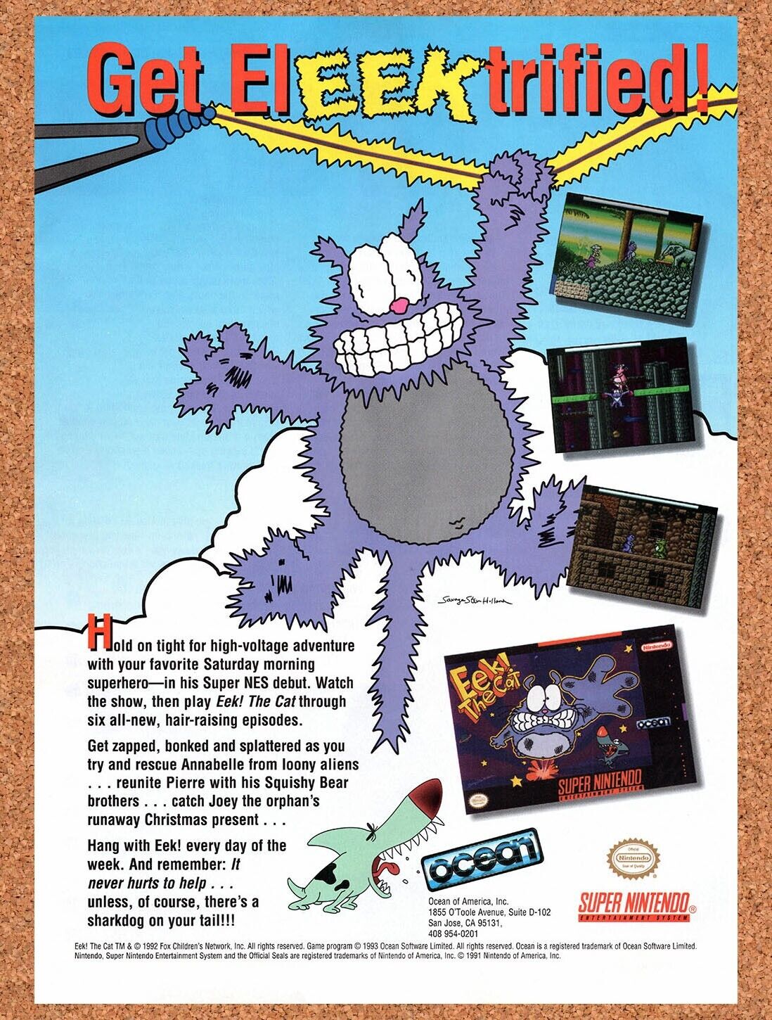 1993 Eek The Cat SNES Original Advertisement / Retro Wall Art v1