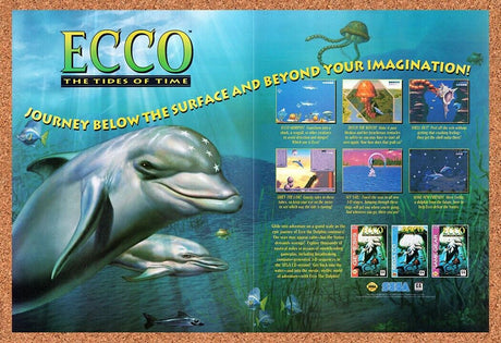 1995 Ecco The Dolphin The Tides Of Time Original Ad / Retro Wall Art v1