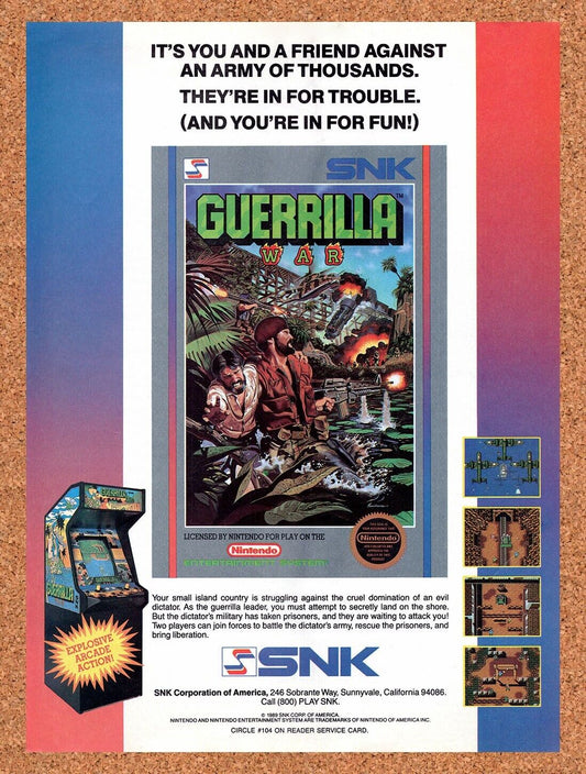1988 Guerrilla War NES Original Advertisement / Retro Wall Art v1
