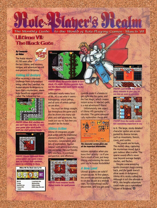 1994 Ultima VII The Black Gate SNES Original Advertisement / Retro Wall Art v1