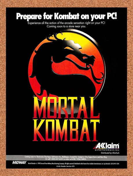 1994 Mortal Kombat PC Original Advertisement / Retro Promo v13