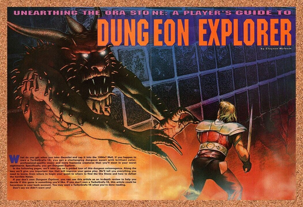 Dungeon Explorer TurboGrafx-16 Original 1989 Vintage Ad - Video Game Art Promo