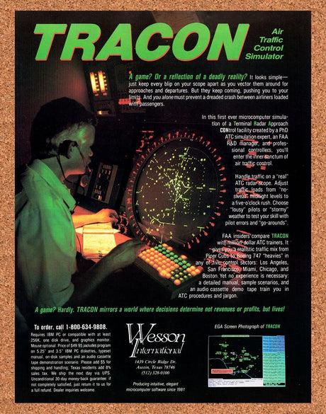 Tracon Air Traffic Control Simulator IBM PC Original 1988 Vintage Ad