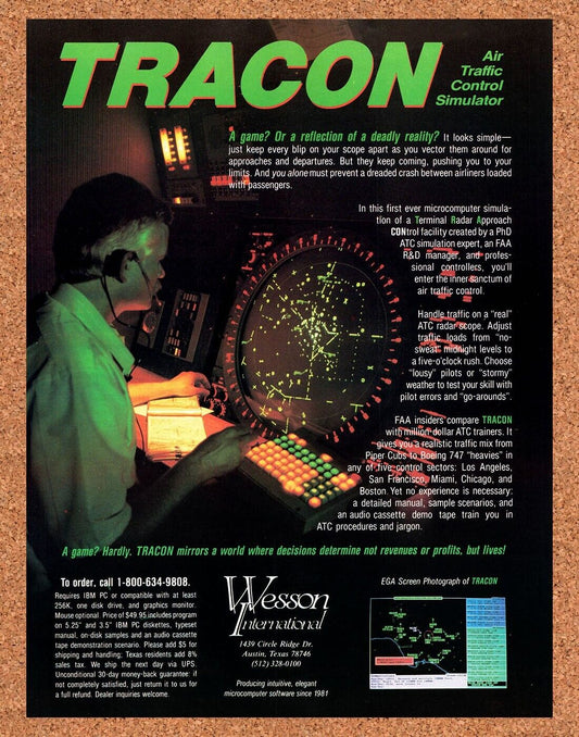 Tracon Air Traffic Control Simulator IBM PC Original 1987 Vintage Ad