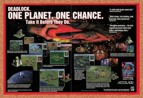 1996 Deadlock Planetary Conquest PC Original Advertisement / Retro Promo v1