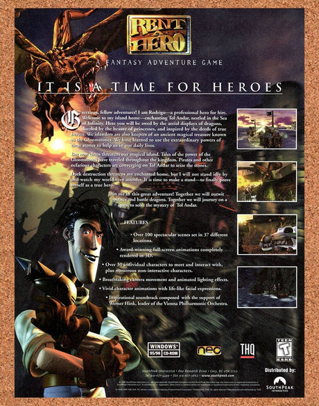 Rent A Hero PC Original 2000 Vintage Ad - THQ Video Game Promo