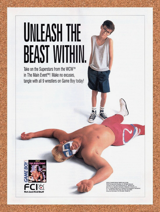1993 WCW The Main Event Game Boy Original Advertisement / Retro Wall Art v1