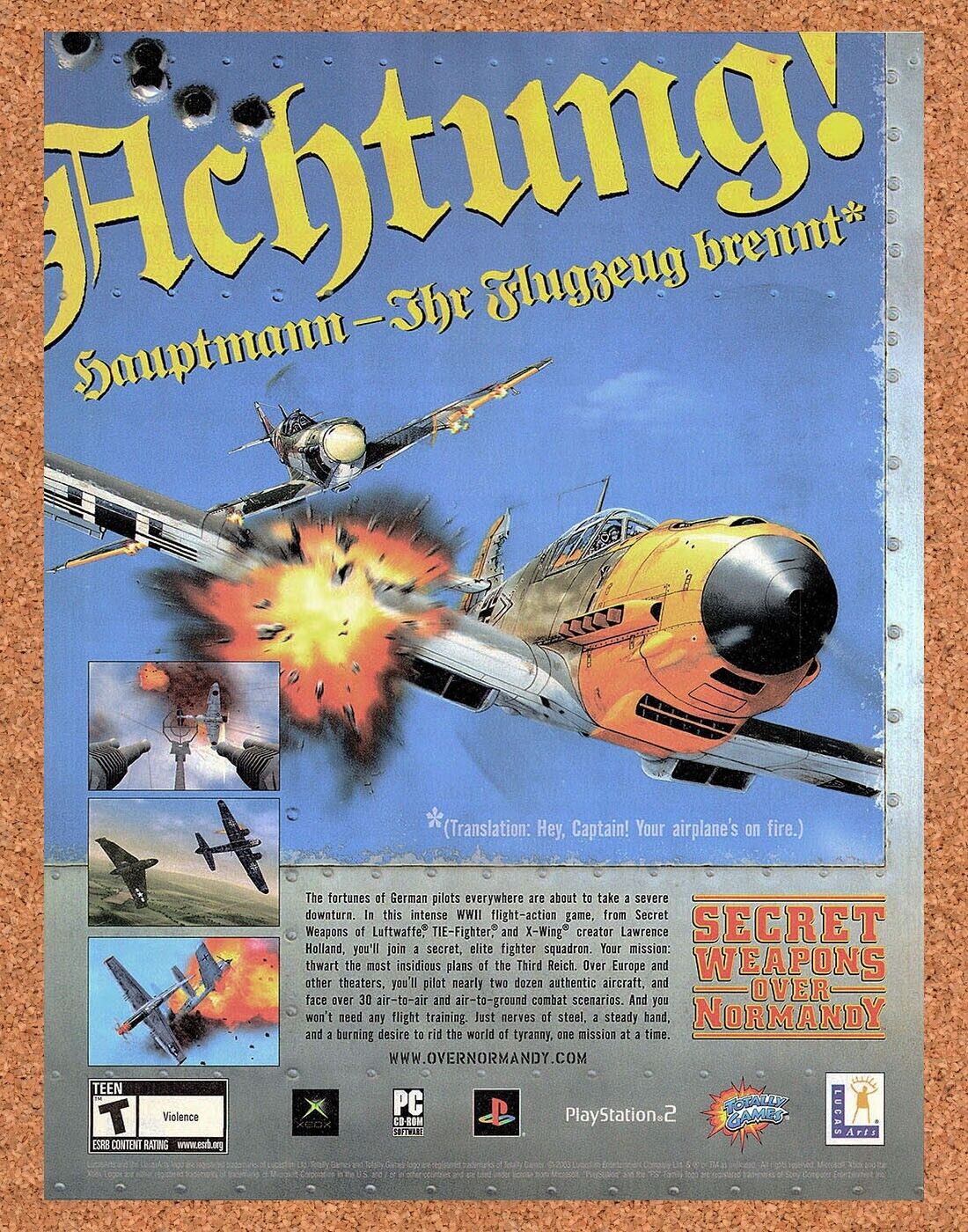 Original 2003 Secret Weapons Over Normandy PS2 Ad Authentic Video Game WW2 Promo
