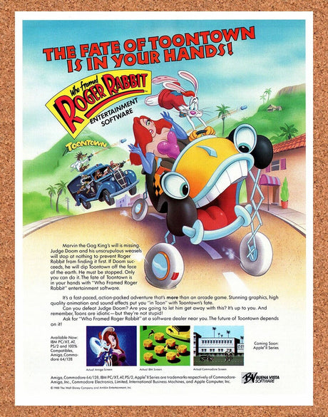 Who Framed Roger Rabbit? Amiga Original 1990 Vintage Ad - Video Game Promo